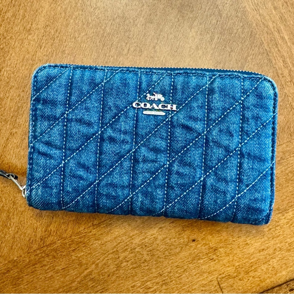 Coach Quilted Denim Zip Wallet - Blue